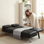 67" Convertible Futon Sofa Bed, 2 Thickness Seat Cushion, Adjustable Folding Couch with Detachable Armrest & Cup Holders, Heavy Duty 700 LBS Metal Frame, Multifunctional Sleeper Sofa for Living Room Bedroom Apartment Dorm
