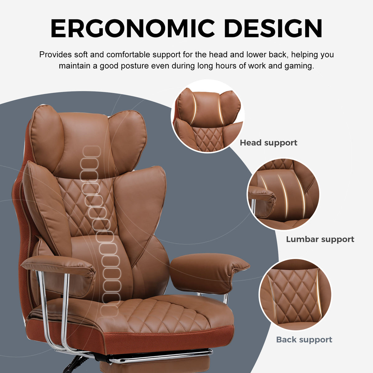 Executive Office Chair for Heavy People, Gaming Chair, Ergonomic Wide Desk Computer Chair with Pocket Spring Lumbar Support, Footrest, Outward Fixed Soft Armrests, High Back PU Leather, Height Adjustable, Big and Tall