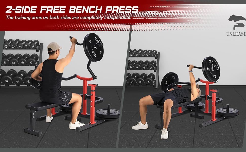 Heavy-Duty Adjustable Chest Press Machine with Bench - Home Gym Bench Press Rack w/ Independent Converging Arms, Smooth Bearing System & Flat Bench for Upper Body Strength Training (/) - Steel Weight Training Equipment Suitable for Home Gym