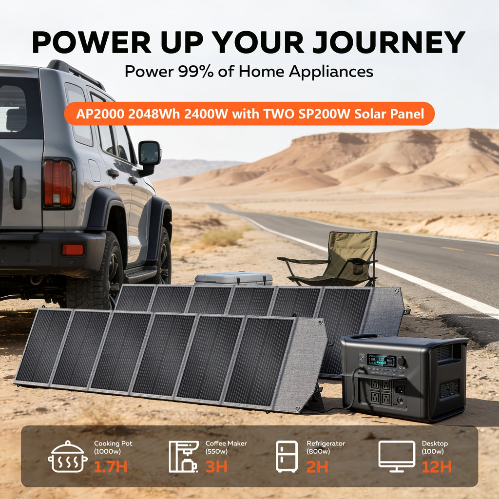 Ctolity 4800W Peak Portable Powerstation, 2400W Rate Power, UPS Function, Lifepo4 Battery, 400W/200W/100W Solar Panel Match with The Power Station, Solar Powered Survival Must Have, AP2000 2048Wh 2400W Power Station, XP1000 1024Wh 1600W, AP400 345Wh