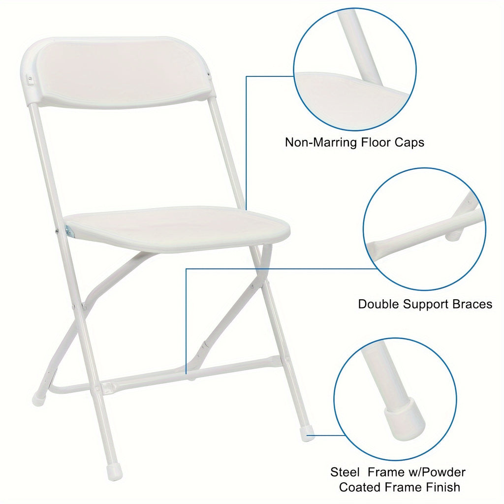 Set of 10 Classic Plastic Folding Chairs for The Garden in White And Black