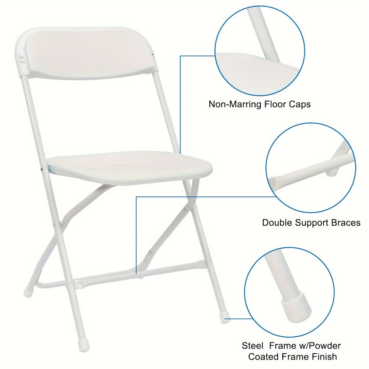 Set of 10 Classic Plastic Folding Chairs for The Garden in White And Black