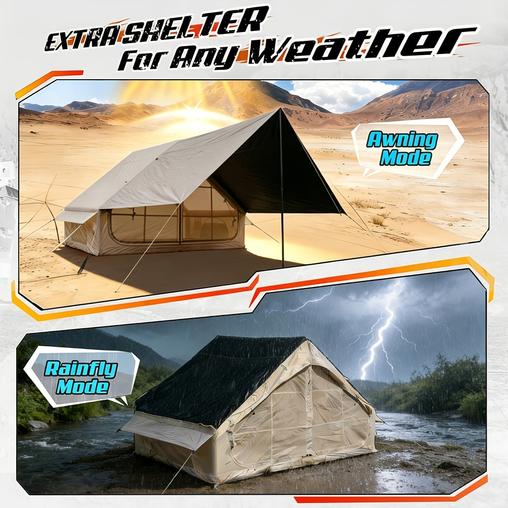 Inflatable Camping Tent（Optional: Skylight, Stove Jack） for 4-6 Person,4 Season Camping Tent, Large Luxury Air Tent with Manual Pump, Easy Setup Portable Glamping House, High Quality Windproof Family Outdoor Shelter Best Valentine's Day Gifts