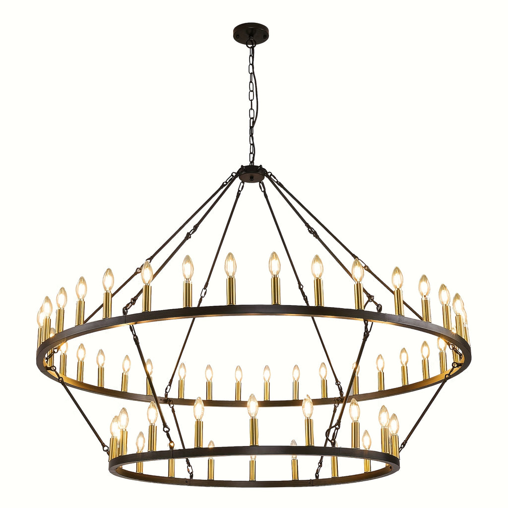 [Modern Farmhouse Chandelier] Modern Farmhouse Chandelier 2 Tier Round Wheel Chandelier Large High Ceiling Light