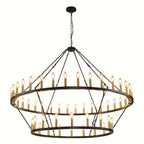 [Modern Farmhouse Chandelier] Modern Farmhouse Chandelier 2 Tier Round Wheel Chandelier Large High Ceiling Light