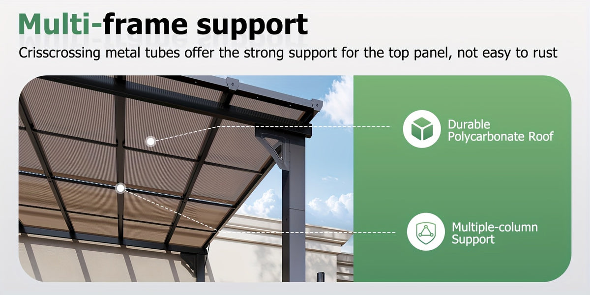 Outdoor Gazebo & Pergola Set - Hard Top Lean-to Wall Mounted Aluminum Alloy Awning With Canopy Roof, Outdoor All-Weather Cover For Patio, Backyard, Deck, Shade & Rain Protection(Multi-size Selection)