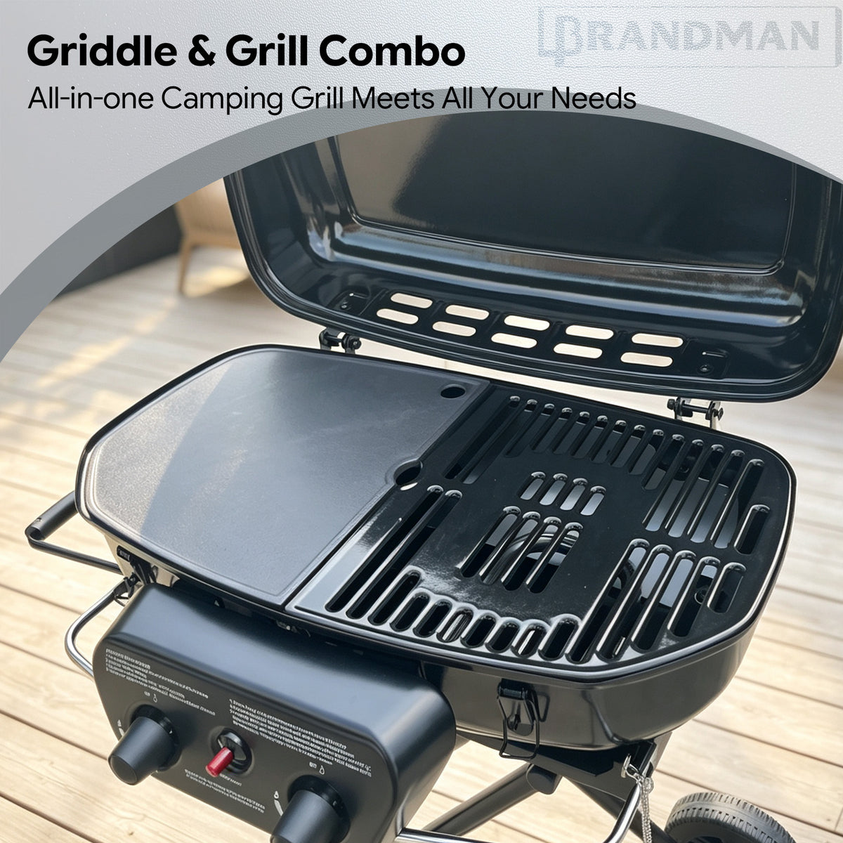 Portable 2-Burner Camping Propane Gas Grill, Enameled Foldable BBQ with Griddle for Outdoor Cooking, Green