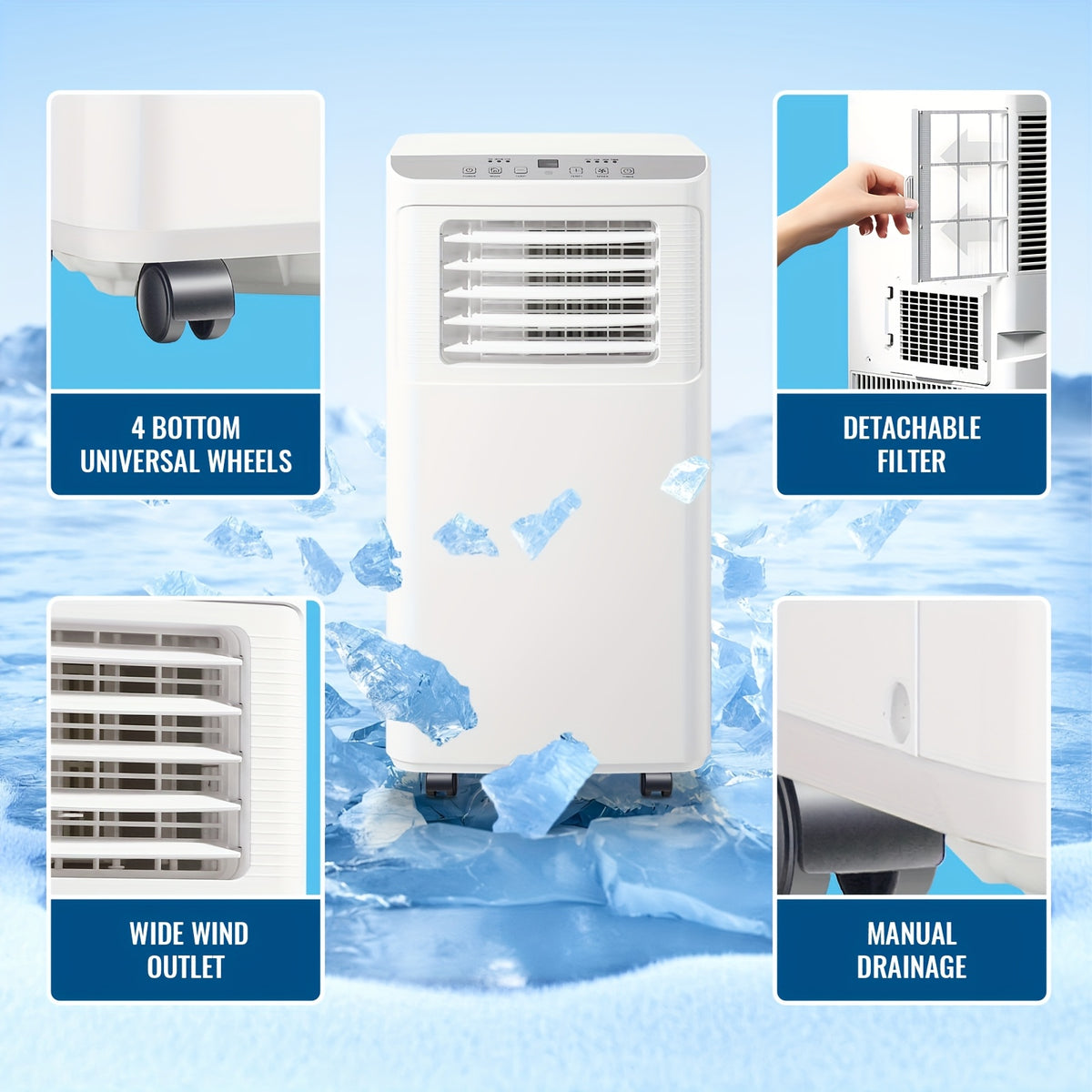 [Up to 8000 BTU Portable AC] Portable Air Conditioner, Air Conditioner with Cooling, Fan, Dehumidifier, Sleep Mode, Cooling Up to 250 Sq.Ft. with 24H Timer/Digital Display/Remote Control & Window Kit, Perfer for Office Bedroom & Apartment