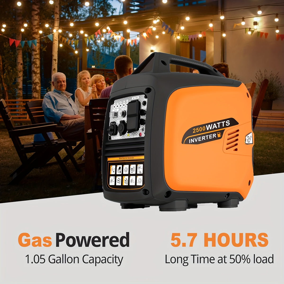 2500W Portable Generator with CO Protector, Four Stroke, Silent Technology, Suitable for Blizzard Hurricane Weather, Camping, Home RV Backup Power Dual 120V AC Sockets, USB and Type-Cports,reliable Power Support,Comes with a Screwdriver