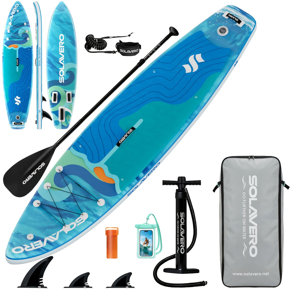131.89in Inflatable Stand Up Paddle Board, Extra Wide Stable SUP with Premium Accessories Blow Up Paddle Board for Adults, Suitable for Sea And Lake, All Skill Levels