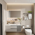 Legend Stone 35"x 28" Aluminum Bathroom Mirror Cabinet with Smart LED Lighting And Defogging, Wall-Mounted Vanity Mirror with Cosmetic Storage Rack And Hair Dryer Holder, Khaki