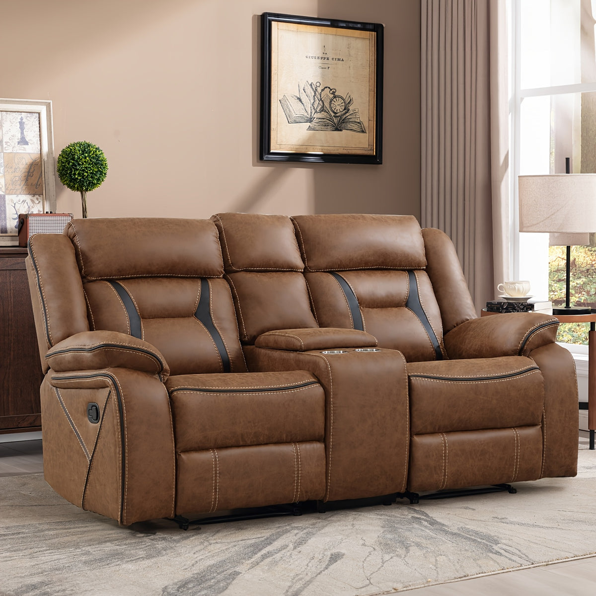 Faux Leather Manual Recliner Set: 3-Seat Sofa, Loveseat, Recliner Chair for Living Room And Meeting Room