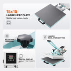 VEVOR Heat Press Machine 15x15 in Slide Out Heat Transfer Machine T-Shirts Green