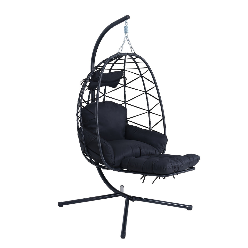 Hanging Egg Chair with Stand & Leg Rest, 350lb Rattan Wicker Swing Chair with Cushion, Patio Basket Hanging Chair Wicker Hammock Chair for Outdoor Garden Backyard Balcony, All-Weather Resilient