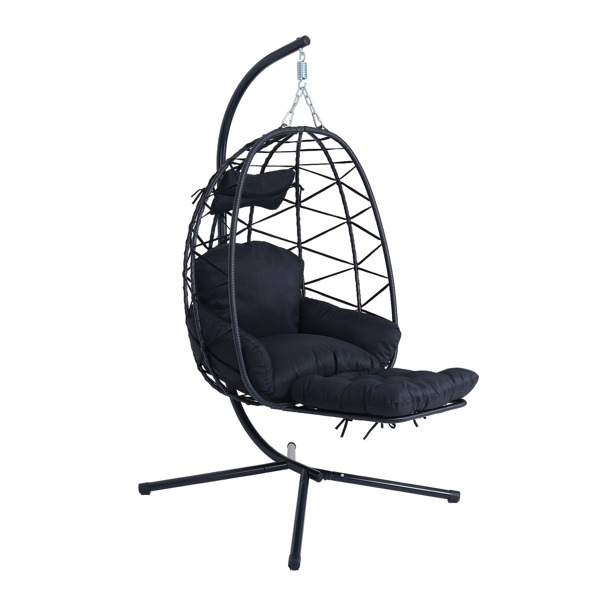 Hanging Egg Chair with Stand & Leg Rest, 350lb Rattan Wicker Swing Chair with Cushion, Patio Basket Hanging Chair Wicker Hammock Chair for Outdoor Garden Backyard Balcony, All-Weather Resilient