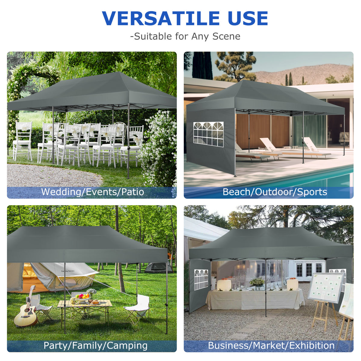 10x20 Pop Up Canopy Tent, Heavy Duty Canopy with 6 sidewalls, Easy Up Commercial Outdoor Canopy, Wedding Party Tents for Parties, All Season Wind & Waterproof Gazebo with Roller Bag, Pop Up Canopy for Wedding, Commercial Areas, Playgrounds, etc
