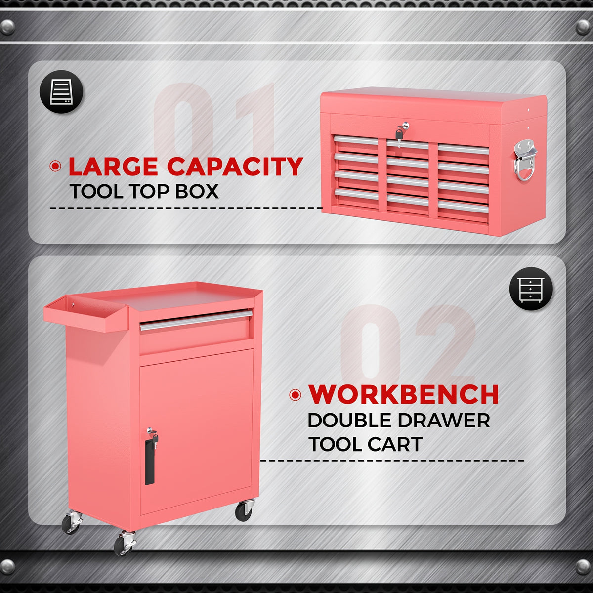 Versatile 5-Drawer Rolling Tool Chest with Detachable Top Tool Box, Tool Storage Cabinet with Universal Lockable Wheels, 2 in 1 Metal Tool Cart for Home Office, Garage, Warehouse, Workshop, Barbershop