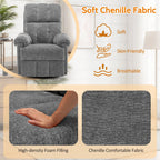 Living Room Single Chair, 360° Swivel Rocking Chair, Manual Rocking Chair for Small Spaces, Rocking Chair with Side Pockets And Armrest Storage, Deep Seat Cushion And Plush Backrest, Chenille Fabric, a Recliner Suitable for The Living Room