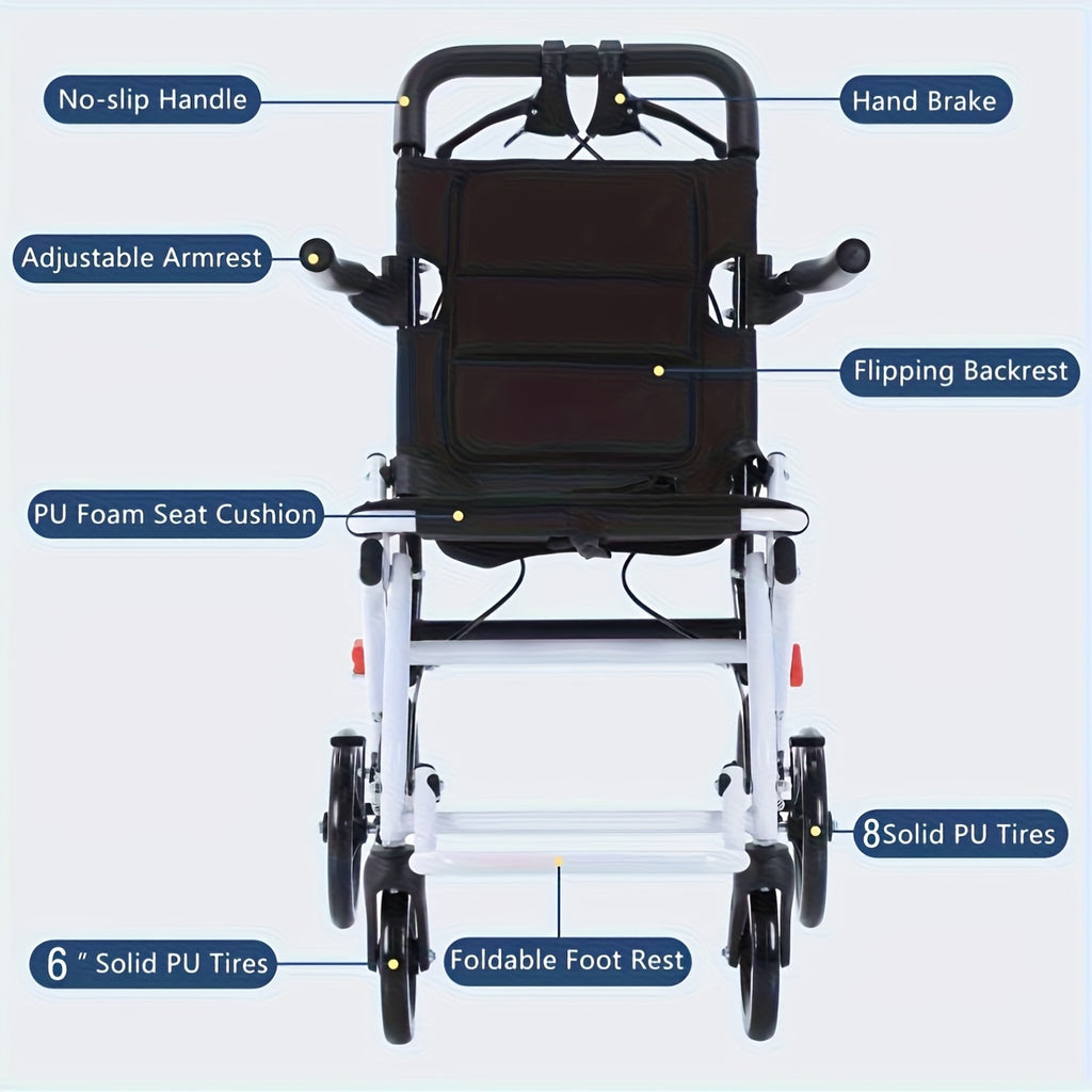 Aevi Ultra-Light Folding Portable Wheelchair for the Elderly, Portable Wheelchair for Adults and Children, Load Capacity 220 Lbs, Suitable for the Elderly, Adults, and Seniors for Outings, Can Be Placed in the Trunk