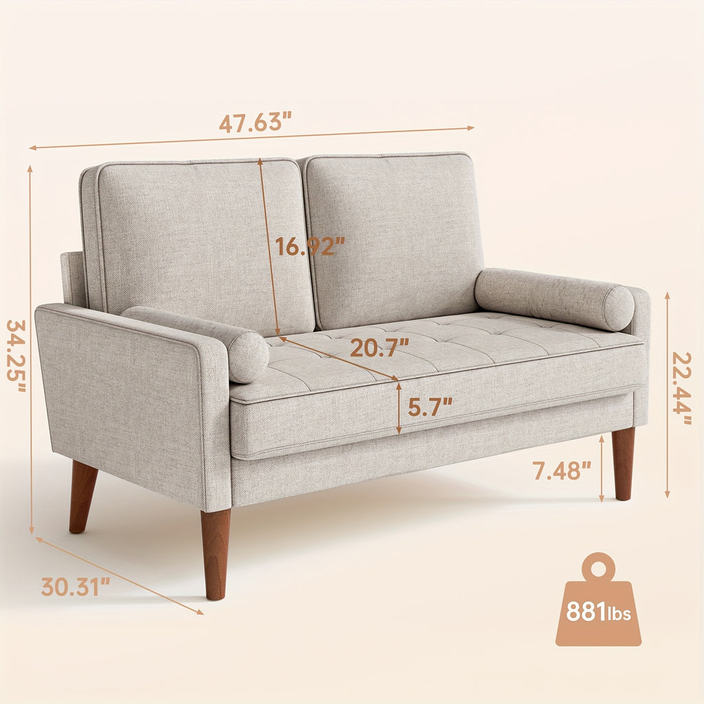 Vesgantti 48" Mid-Century Modern Loveseat Sofa - Ideal for Compact Areas, Suitable for Living Room Or Bedroom | Detachable Cover, Spring Cushions, Sturdy Wooden Frame | to Assemble