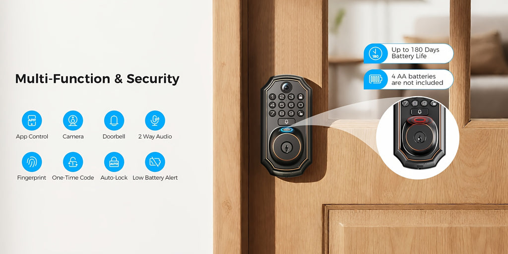 Smart Keypad Door Lock - Keyless Entry Door Lock - Front and Rear Locks and Doorbell - Remote Control, Fingerprint, Two-Way Voice Video and Call, Photo, Recording, APP Control, Voice, 150 Code Smart Deadbolt Lock - Anti-Peeping Password