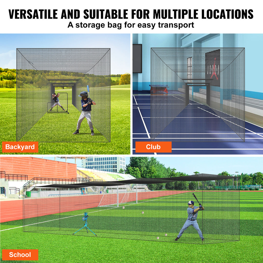 VEVOR Baseball Batting Netting, Professional Softball Baseball Batting Hitting Training Net, Practice Portable Pitching Cage Net with Door & Carry Bag, Heavy Duty Enclosed PE Netting, 35/55/70FT (NET ONLY)