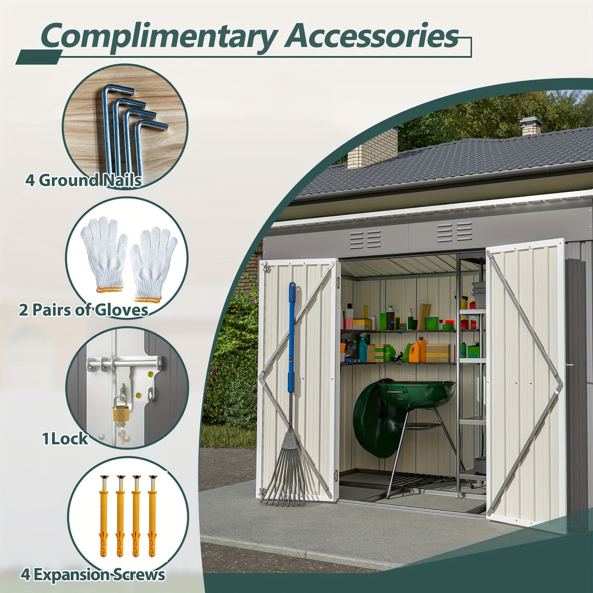 Outdoor Metal Storage Shed, 8' x 4' Gray Backyard Organizer with Lockable Door and Floor Frame