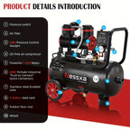 8 Gallon Ultra Quiet Air Compressor, 1.5HP 4.52 CFM, Max 115 PSI Oil-Free Air Compressor Tank for Car Repair, Spray Painting, Woodwork Nailing, 110V/60Hz, 70dB