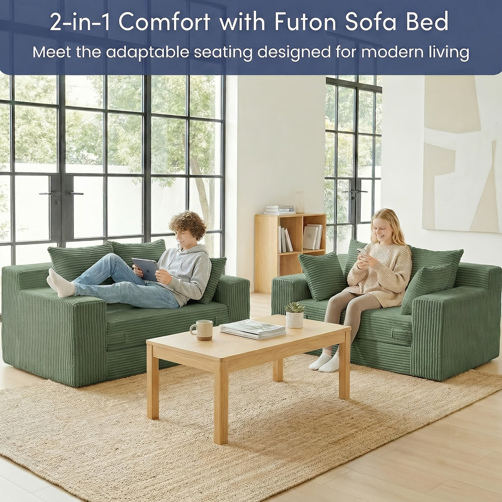 Boneless Couch Loveseat Sleeper, Convertible Sofa Bed Folding Couch Bed Foldable, 2 in 1 Boneless Chair And Futon Sofa Bed, Small Pull Out Sofa with 4 Pillows No Assembly, Compression Packing