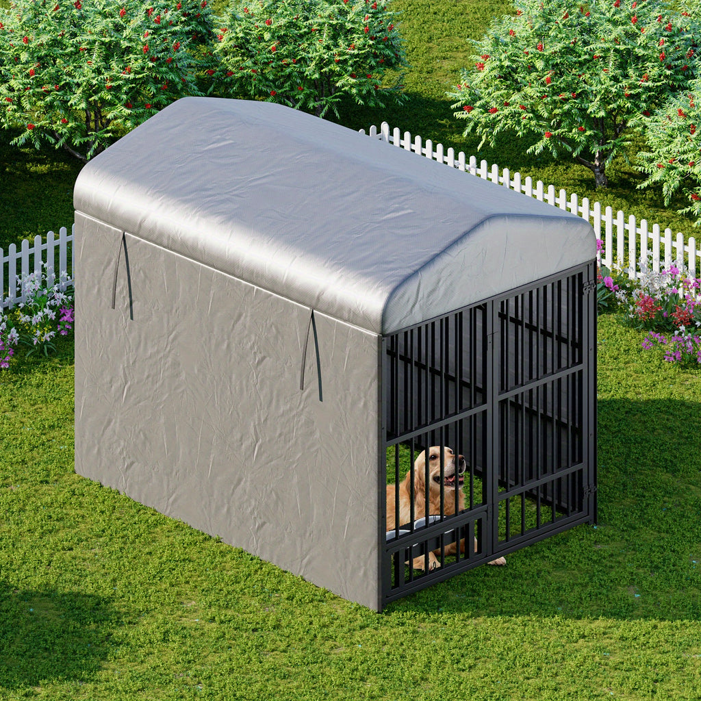 Large Outdoor Dog Kennel Measuring 70.87 Inches in Height, 78.74 Inches in Width, And 47.24 Inches in Depth, Equipped with Two Food Bowls And a Secure Lock. This Heavy-Duty Dog Crate Furniture Is Designed for Medium to Large Dogs And Features a And