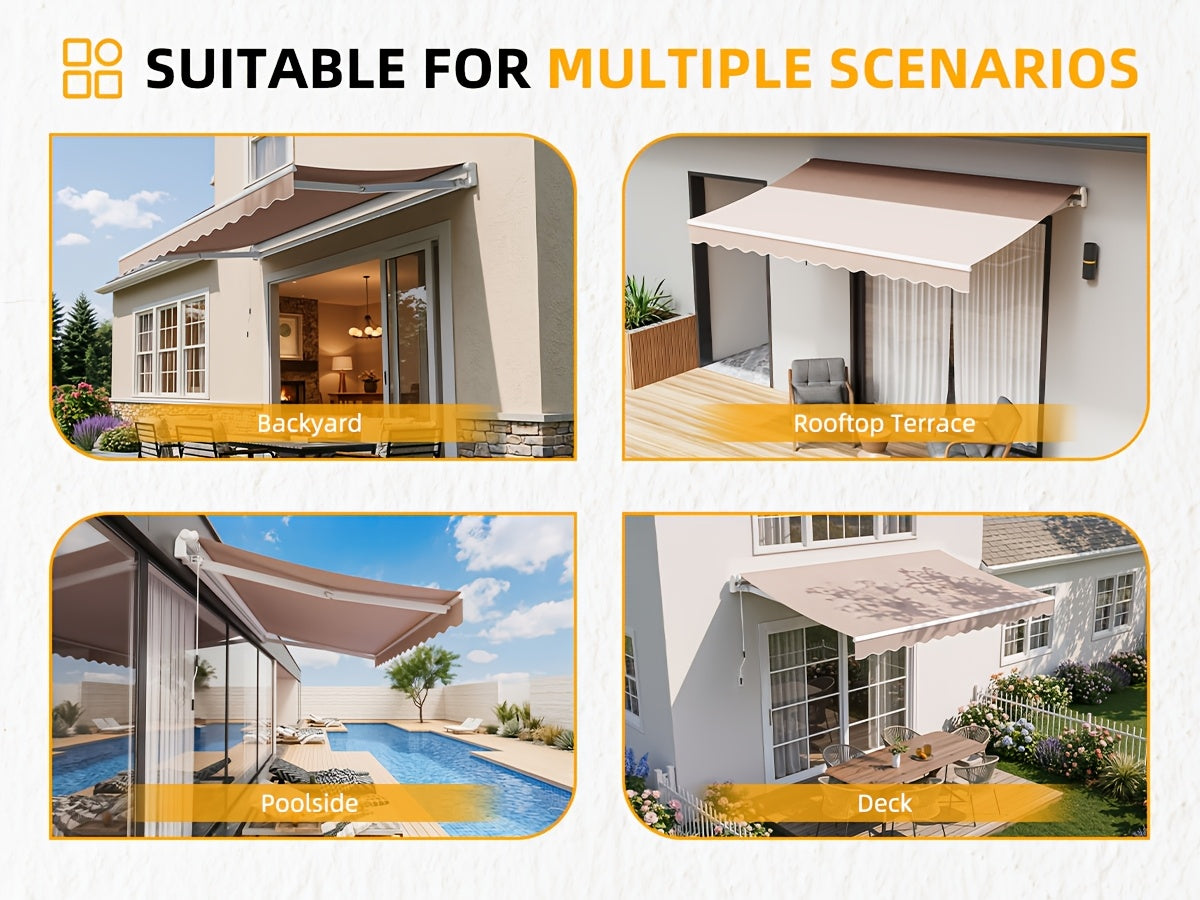 Patio Retractable Awning Sunshade Shelter Cover, Outdoor Patio Awnings for Shop, Restaurant, Cafe, Courtyard, Balcony