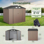 [Metal Storage Shed] 8x6ft (7.33'x5.28' Base, No Floor), 6 X 4ft, 10x12ft, 10x14ft, Metal Steel Outdoor Storage Shed with Air Vent & Lockable Doors, for Garden, Patio And Backyard, Tools, Bike