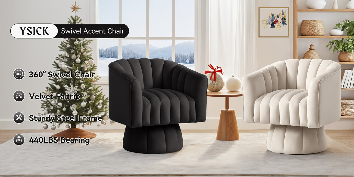 Rotating Decorative Chair, 360° Swivel Barrel Chair, Mid-century Modern Chair, Wide Soft Cushion, Modern Velvet Fabric, Round Armchair, Suitable For Living Room, Lounge, Bedroom, Black, Free Shipping
