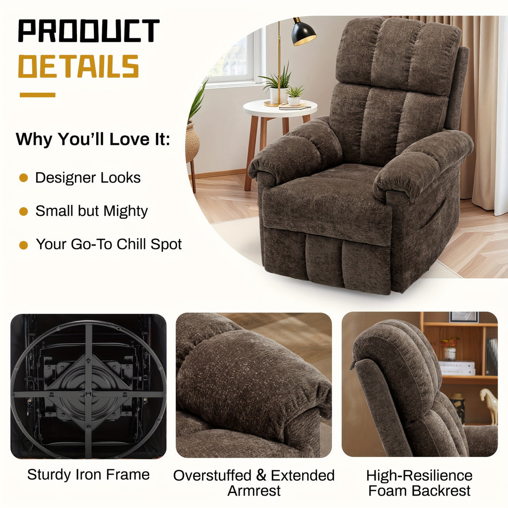A Solitary Chair for The Living Area, a Reclining Chair That Swivels, a Rocking Recliner for Grown-Ups, Compact Recliners Suitable for Limited Spaces, a Manual Upholstered Recliner Featuring Side Pockets