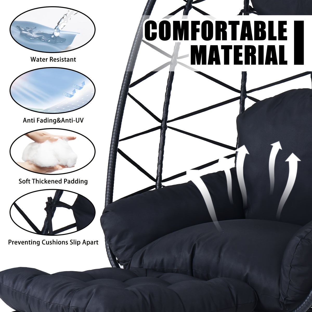 Hanging Egg Chair with Stand & Leg Rest, 350lb Rattan Wicker Swing Chair with Cushion, Patio Basket Hanging Chair Wicker Hammock Chair for Outdoor Garden Backyard Balcony, All-Weather Resilient