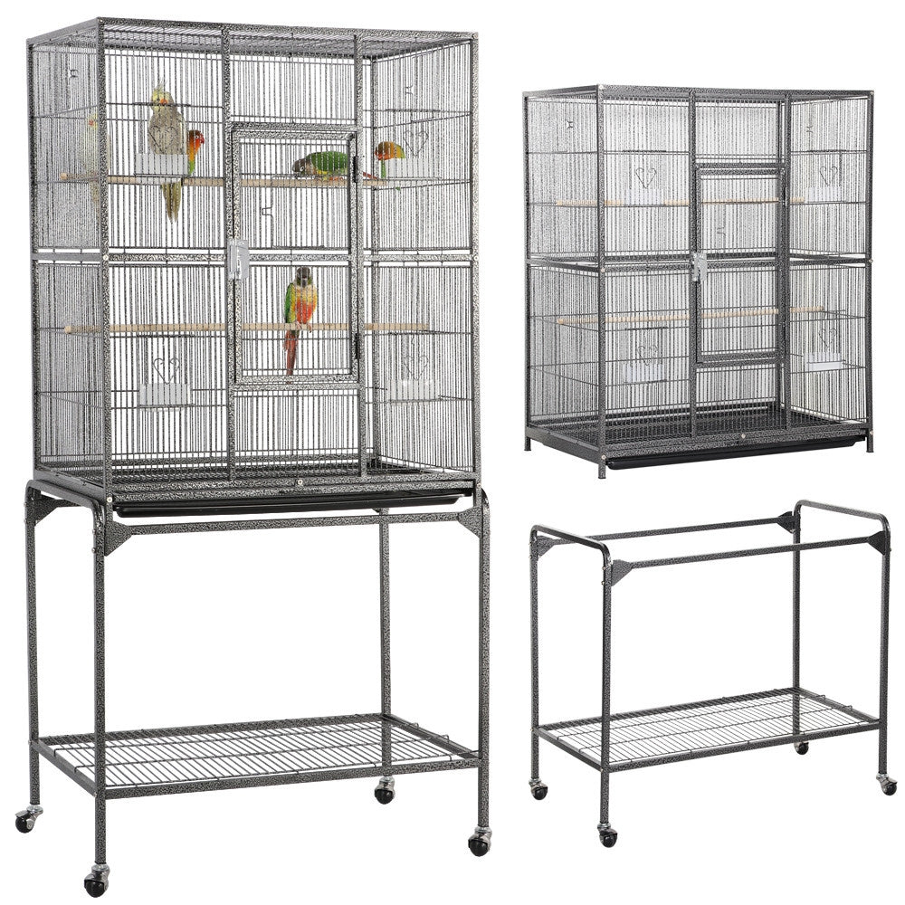 Costoffs 63"H Large Metal Cage Parrot Cage with Rolling Stand Detachable Pet Cage with Storage/Safe Bar Spacing/Slide-Out Tray/Starter Setup for Cockatiel Sun Parakeet Green Cheek Conure Lovebird, Black