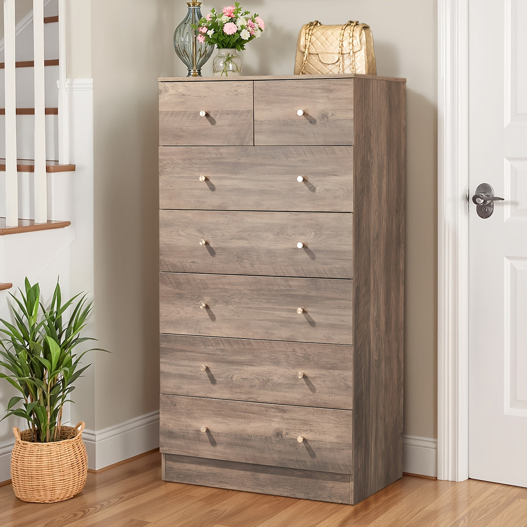 Bonnlo Dresser Featuring Seven Drawers, Wooden Chest of Drawers, Contemporary Storage Organizer Nightstand for The Bedroom