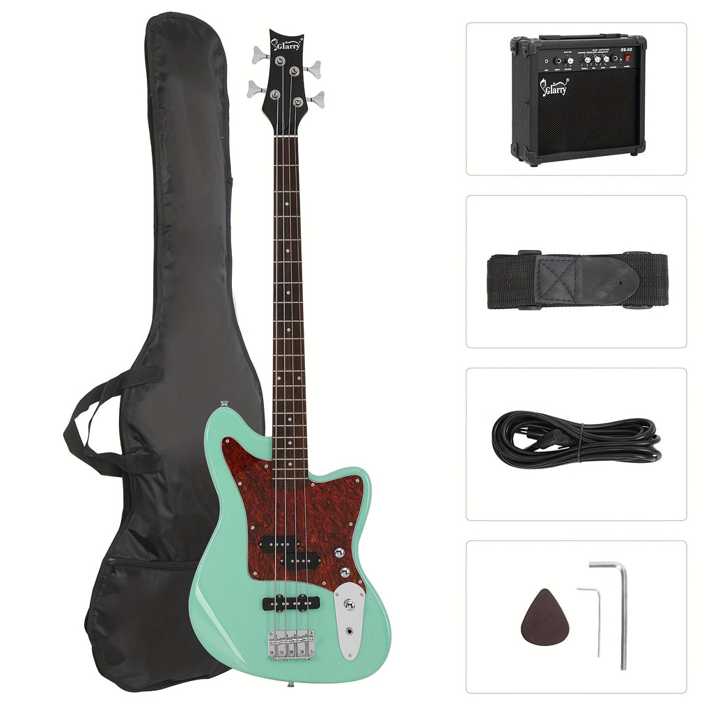 Glarry 4-String Electric Bass Guitar Kit, with Red Pearl Guard Board, Full Size Bass Guitar Kit with 20W AMP, Tuner, Bag And Additions, for Beginner, Bass Musician, Christmas/Festival/Birthday Gift