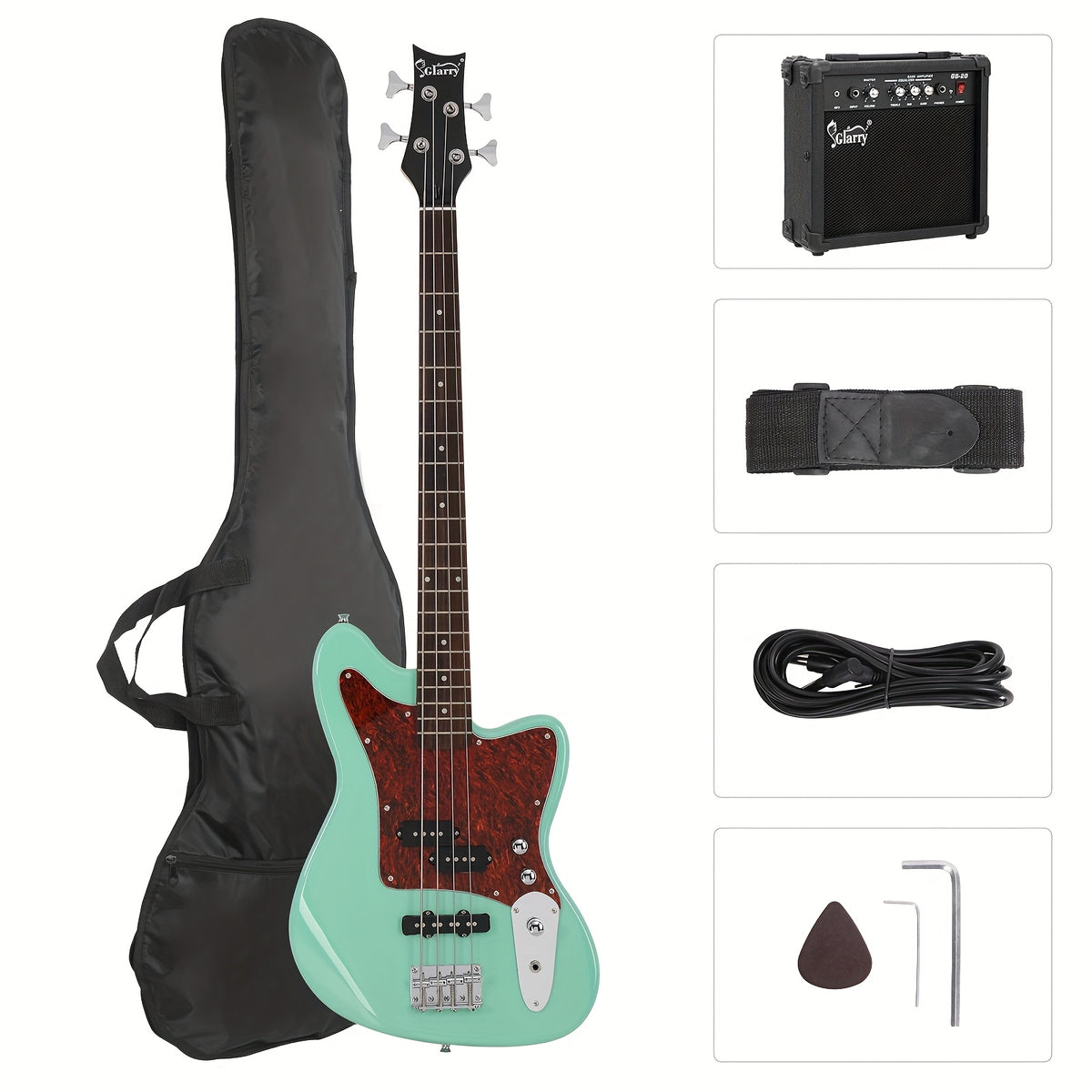 Glarry 4-String Electric Bass Guitar Kit, with Red Pearl Guard Board, Full Size Bass Guitar Kit with 20W AMP, Tuner, Bag And Additions, for Beginner, Bass Musician, Christmas/Festival/Birthday Gift