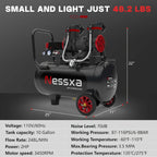 10 Gallon Ultra Quiet Air Compressor with Two Quick Couplers, 2HP 8.76 CFM at 115PSI Oil-Free Air Compressor Tank, 110V/60Hz, Spray Painting, Woodwork Nailing