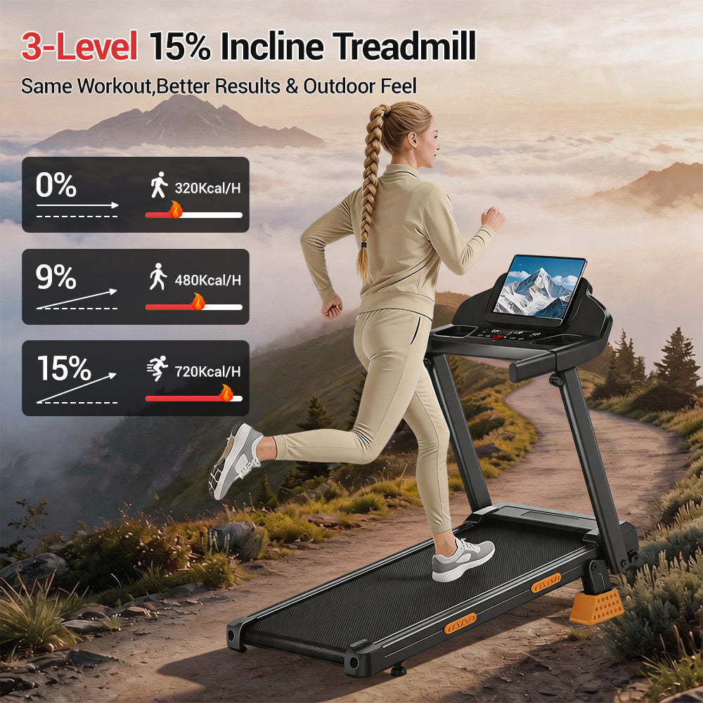 4-in-1 Foldable Treadmill with 15% Incline, Portable with Handle, 300 lbs Capacity for Home and Office