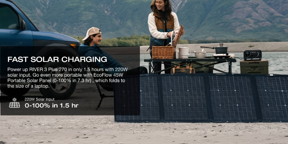 ECOFLOW 268Wh River 3 Plus 270 Portable Power Station, LiFePO4 Battery Solar Generator, 3 Up To 1200W AC Outlets, <10 MS UPS, Expandable To 840Wh, <30 DB Quiet, 1Hr Fast AC Charge