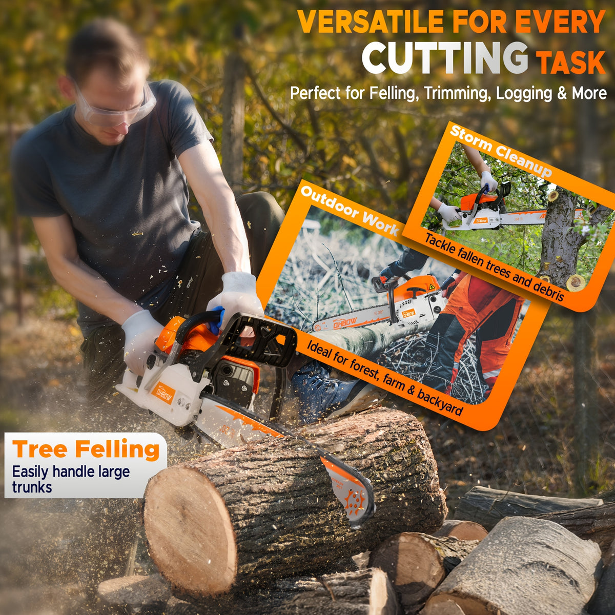 58Cc 2-Stroke Gasoline Chainsaw, Featuring Dual Quick-Switch Bars of 20 Inches And 18 Inches, a Portable Cordless Gasoline Chain Saw Ideal for Felling Trees, Cutting Firewood, Processing Wood, And Trimming Trees