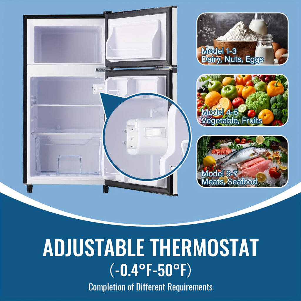 5.0/3.5/2.5 Cu.ft Small Fridge with Freezer 2-Door Compact Refrigerator 7-Level Adjustable Thermostat, Removable Shelves and Bakset, Perfect for Dorm, Office, RV, Bedroom, Silvery