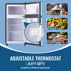 5.0/3.5/2.5 Cu.ft Small Fridge with Freezer 2-Door Compact Refrigerator 7-Level Adjustable Thermostat, Removable Shelves and Bakset, Perfect for Dorm, Office, RV, Bedroom, Silvery