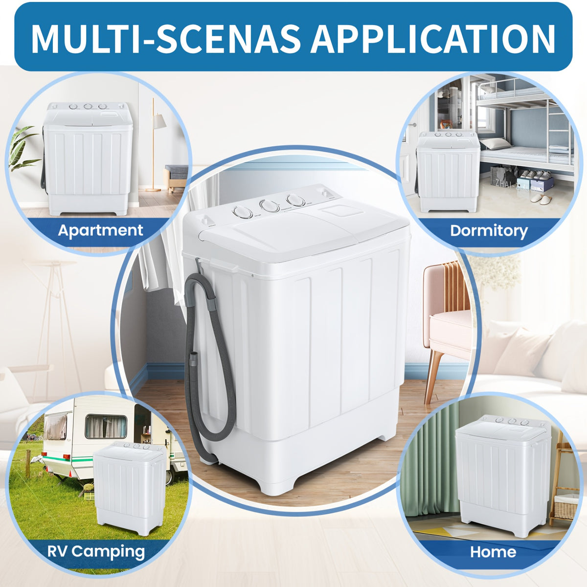 Portable Washing Machine, 2-in-1 Compact Twin Tub Washer and Spinner with Drain Pump and Time Control