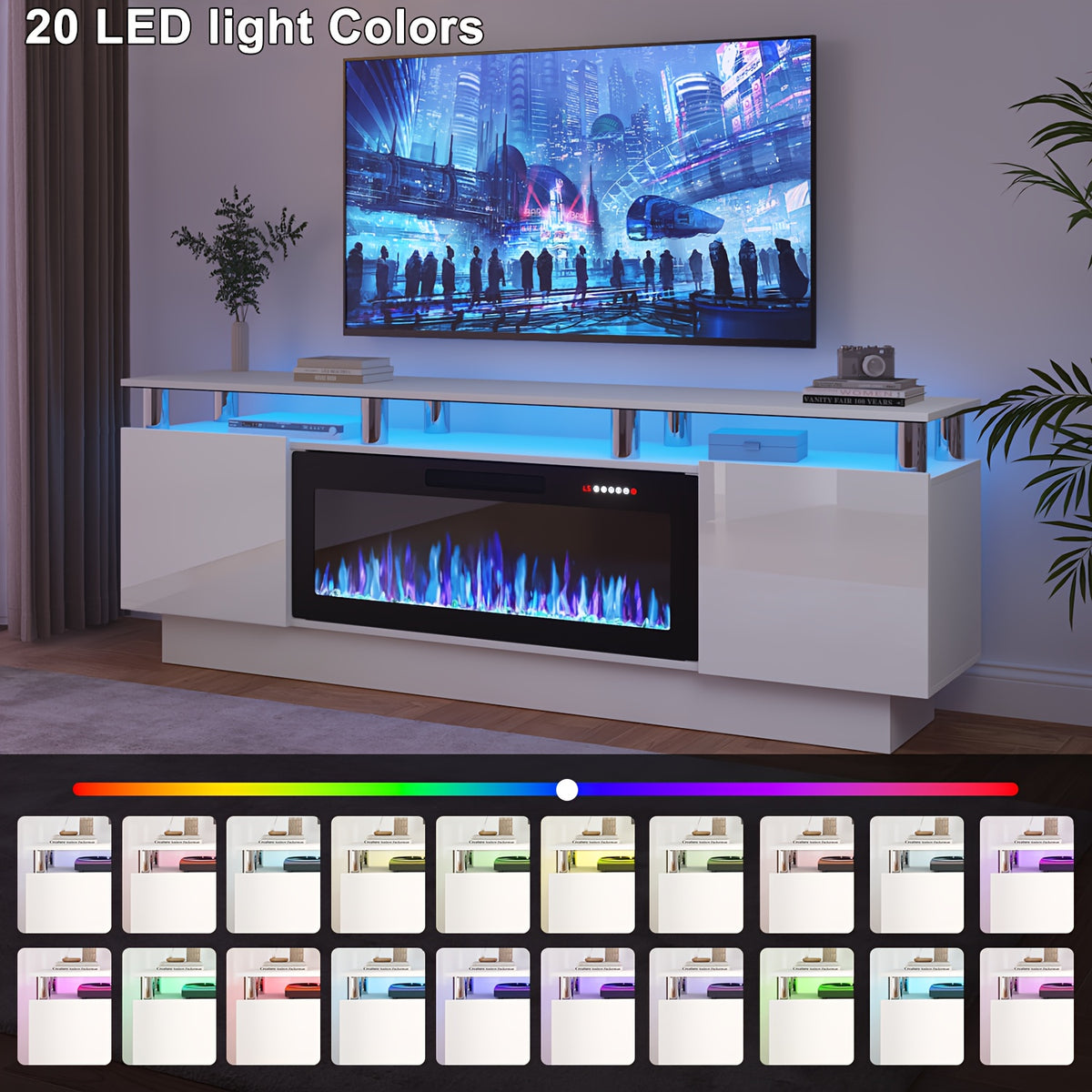 70-Inch Contemporary TV Stand Featuring a 36-Inch Electric Fireplace, Designed As an Entertainment for Televisions Up to 80 Inches, with Modern Wooden Media Storage Cabinets Suitable for The Living Room