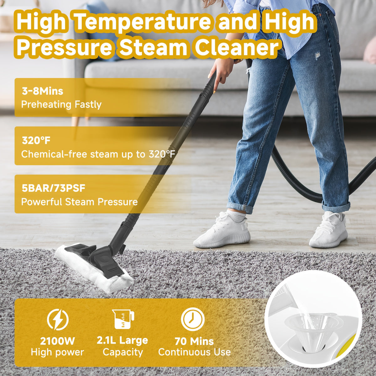 Steam Cleaner, Powerful Multipurpose Handheld Steam Mop for Home Use, 21 Attachments, Heavy Duty Steamer for Carpets, Floors, Cars, Tiles, Crack Cleaning, Turquoise