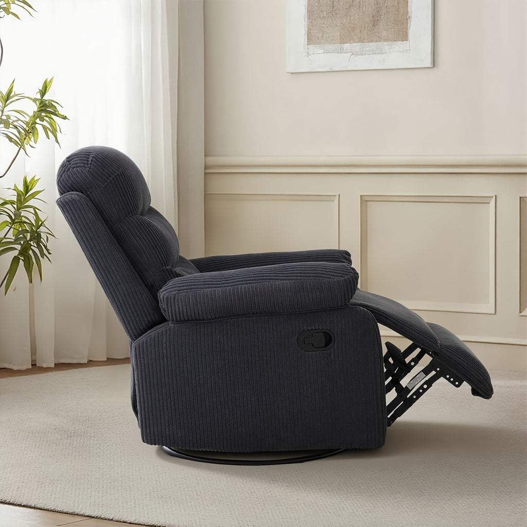 Corduroy Swivel Rocking Recliner Chair, Manually Adjustable Single-person Lounge Sofa with Padded Seat and Backrest, Ergonomically Designed Casual Armchair Suitable for Daily Relaxation in Living Rooms, Bedrooms, and Home Theaters