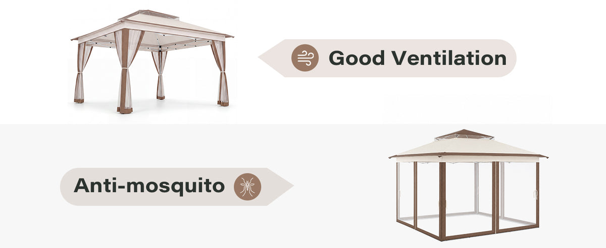 KAMEROUT Canopy Gazebo with Full Mesh Sidewalls, One-Touch Instant Setup Height Adjustable Outdoor Shelter Tent for Patio Backyard Party BBQ